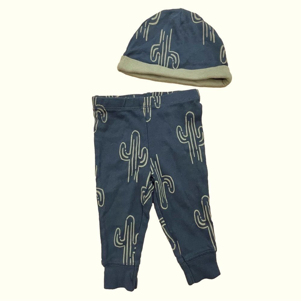 Carter’s Pants & Hat Set Infant/Baby Boy Navy & Green Cactus Size 6 Months